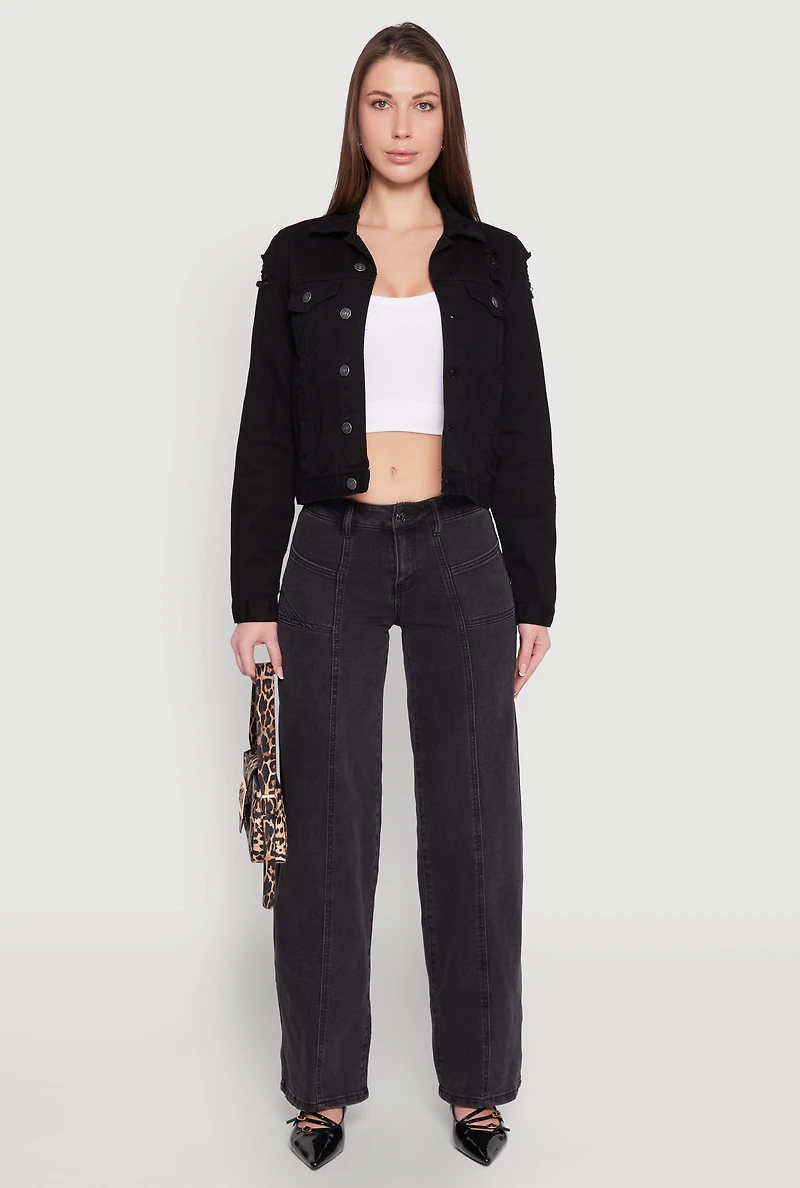 Womens Logan Pintuck Wide Leg Jeans, Black, Size 7