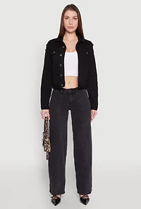 Womens Logan Pintuck Wide Leg Jeans, Black, Size 7