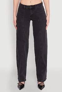Womens Madden Girl Decorative Stitch Pintuck Wide Leg Jeans, Black,
