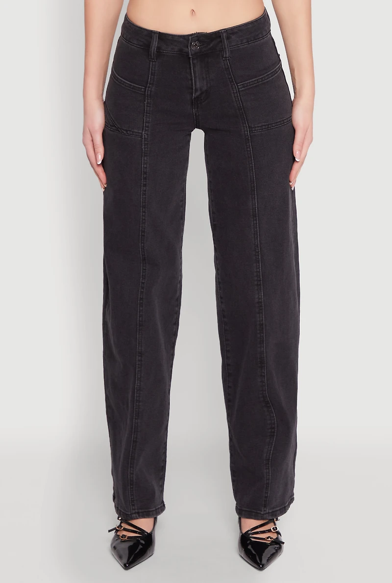 Womens Madden Girl Decorative Stitch Pintuck Wide Leg Jeans, Black, Size 9