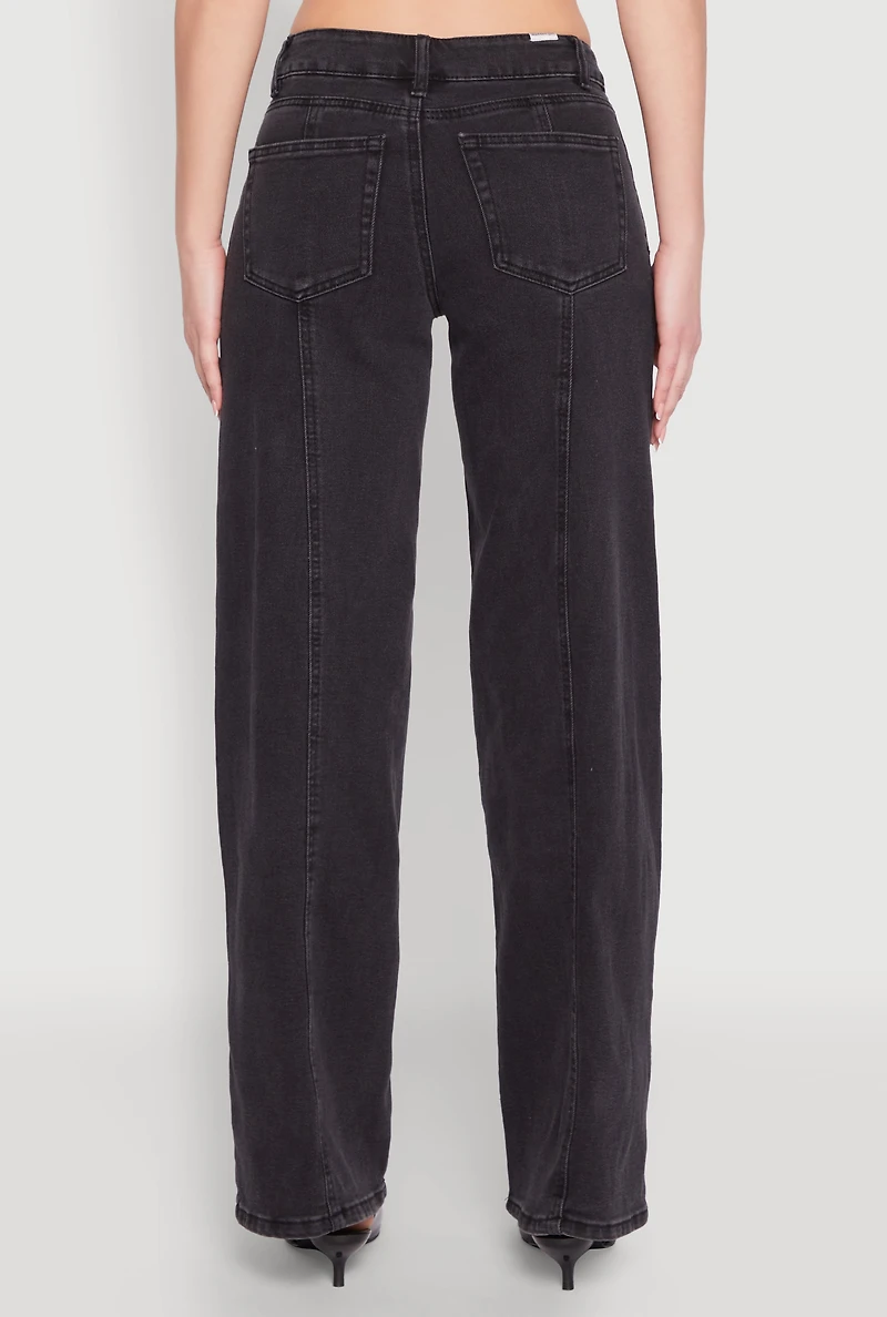 Womens Madden Girl Decorative Stitch Pintuck Wide Leg Jeans, Black, Size 9