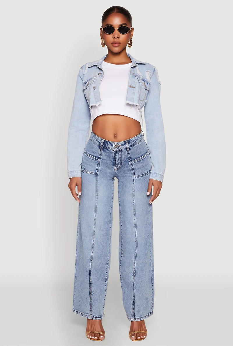 Madden Girl Decorative Stitch Pintuck Wide Leg Jeans