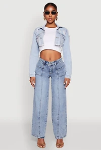 Madden Girl Decorative Stitch Pintuck Wide Leg Jeans