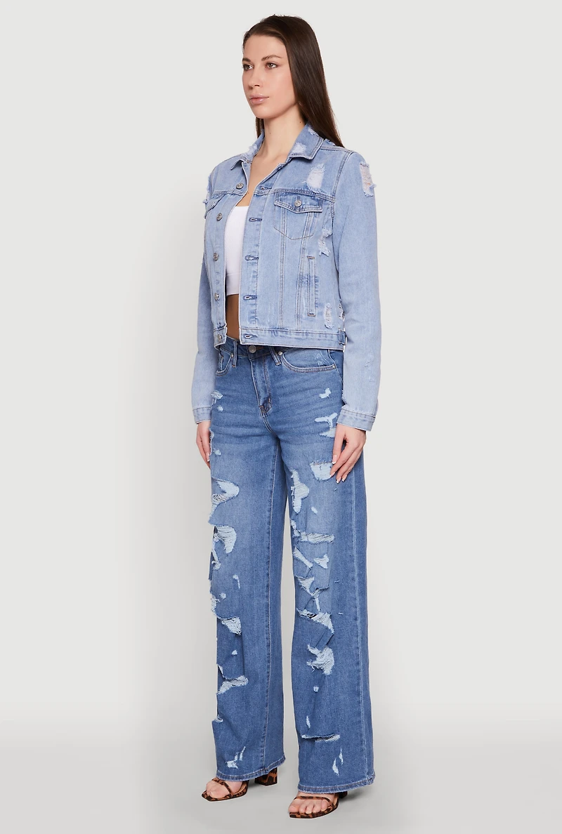 Womens Madden Girl Distressed Straight Leg Jeans, Blue,