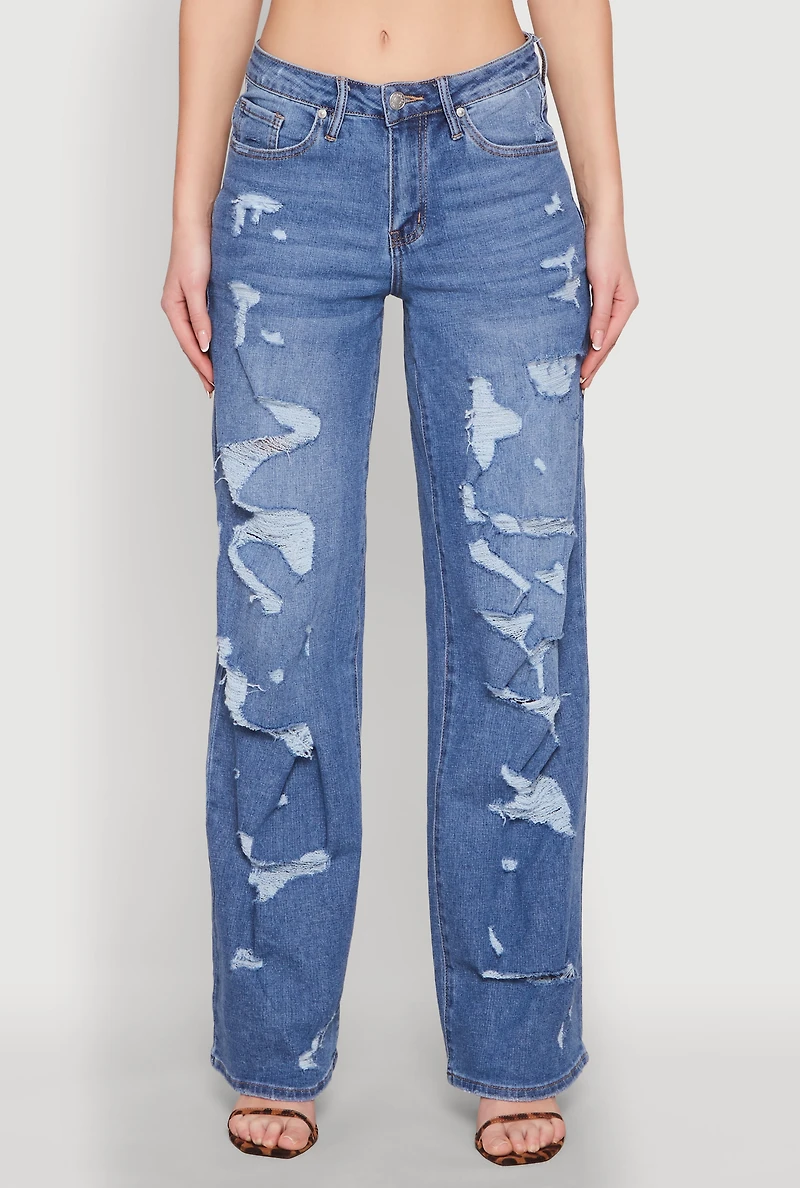 Womens Madden Girl Distressed Straight Leg Jeans, Blue,