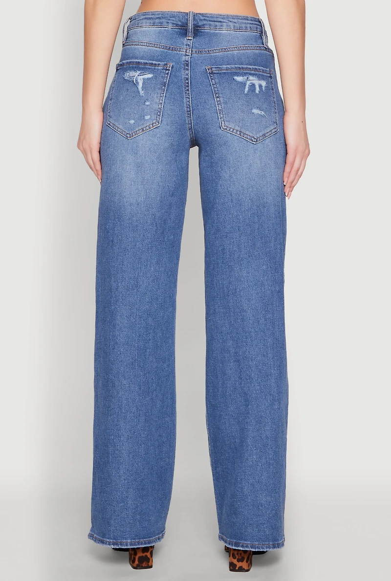 Womens Madden Girl Distressed Straight Leg Jeans, Blue,