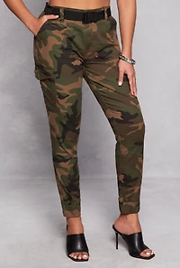 Womens Almost Famous Belted Cargo Joggers, Green, Size S