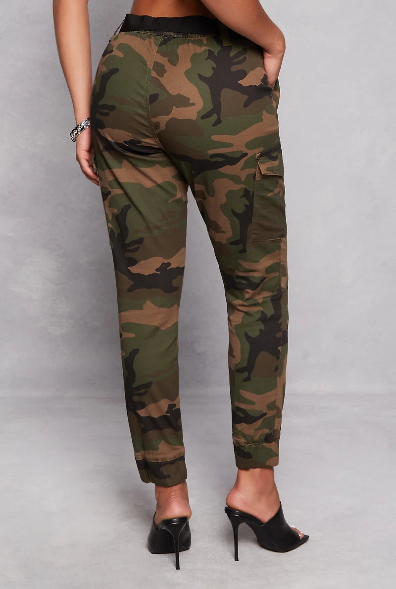 Womens Almost Famous Belted Cargo Joggers, Green, Size S