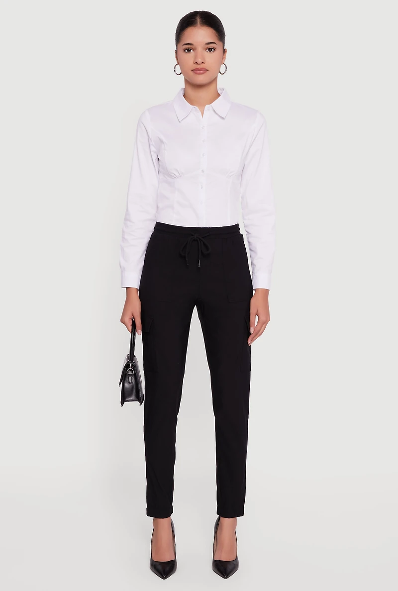 Womens Almost Famous High Waisted Tapered Leg Cargo Pants, Black, Size M