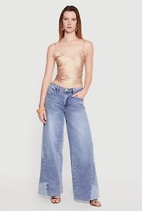 Color Blocked Whiskered Wide Leg Jeans