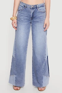 Color Blocked Whiskered Wide Leg Jeans