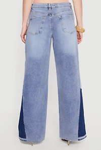 Color Blocked Whiskered Wide Leg Jeans