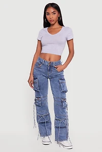 Acid Wash Multi Pocket Cargo Jeans