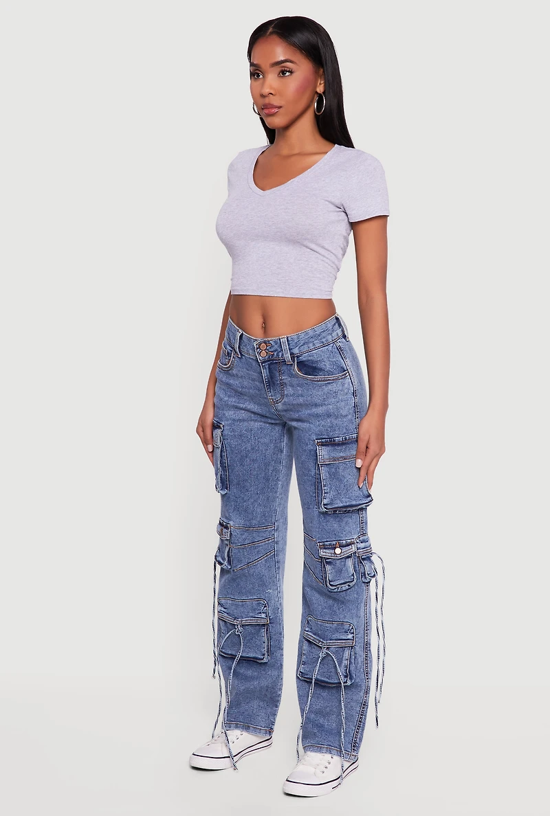 Acid Wash Multi Pocket Cargo Jeans