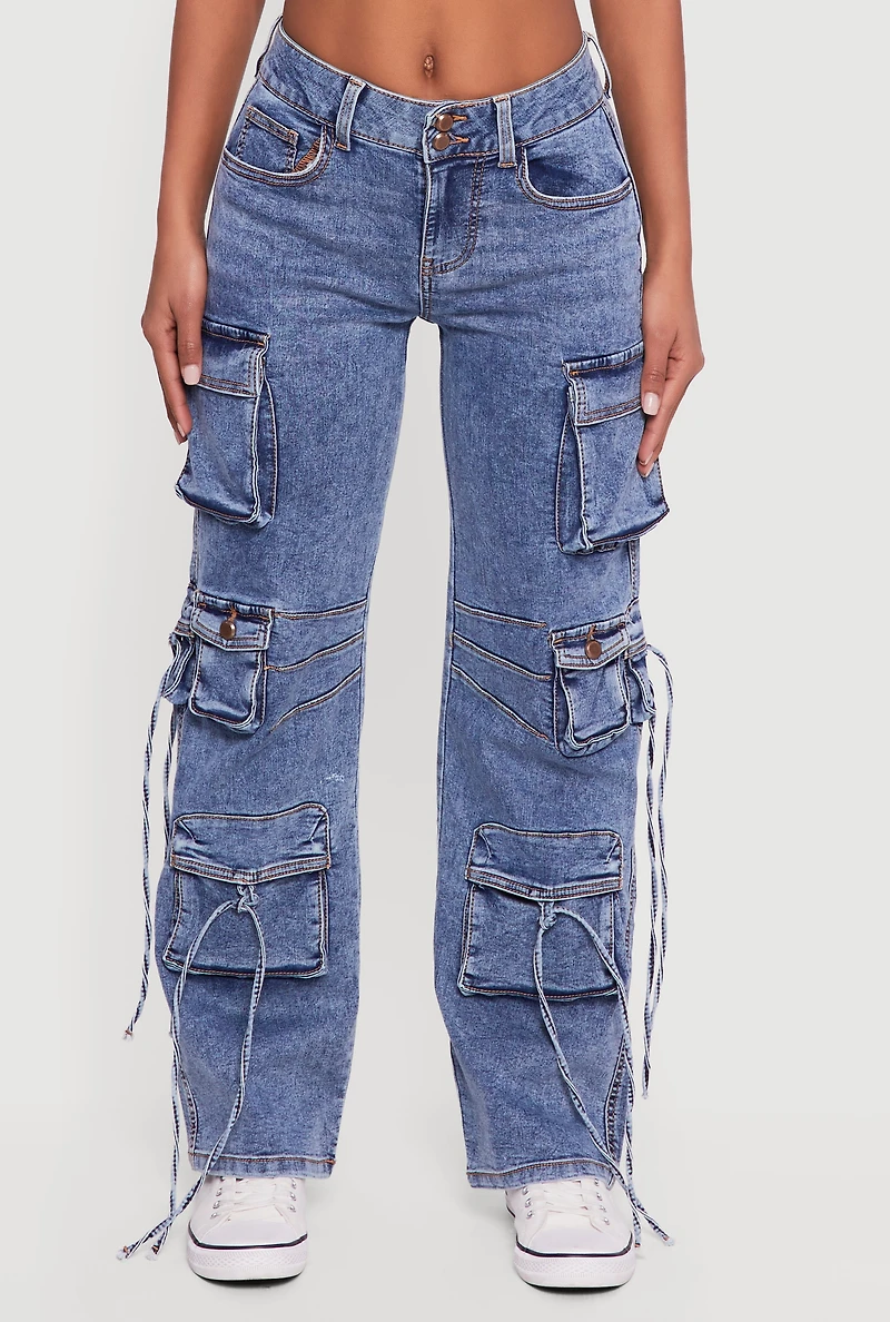 Acid Wash Multi Pocket Cargo Jeans
