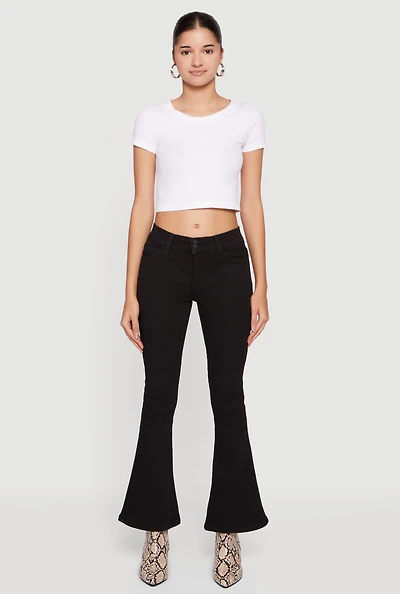 Mid Rise Stretchy Carpenter Flare Leg Jeans