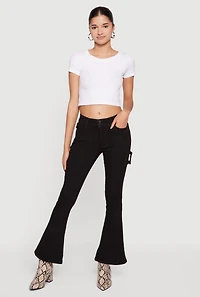 Cell Phone Pocket Mid Rise Stretchy Flare Leg Jeans