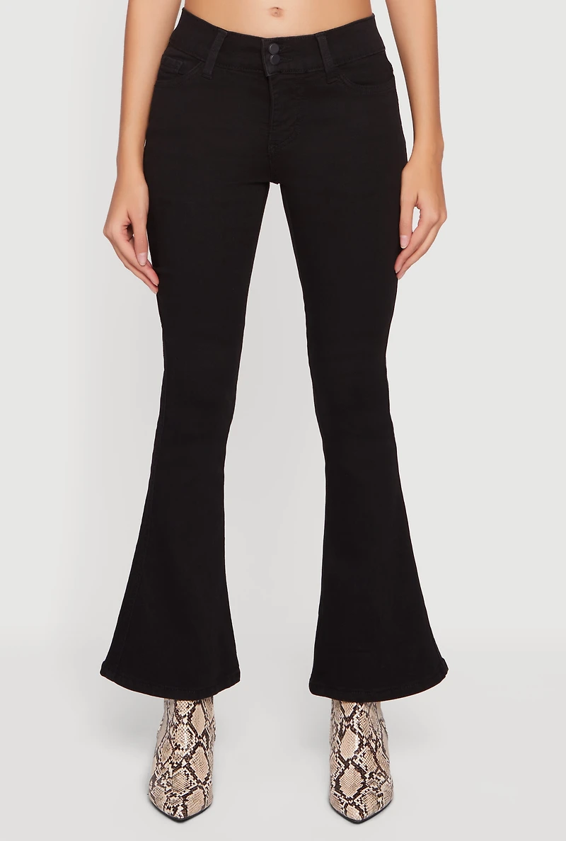 Cell Phone Pocket Mid Rise Stretchy Flare Leg Jeans