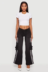 Varsity Stripe Cargo Pocket Flare Leg Jeans