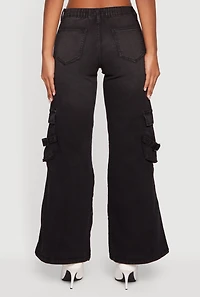 Womens Varsity Stripe Cargo Pocket Flare Leg Jeans, Black,