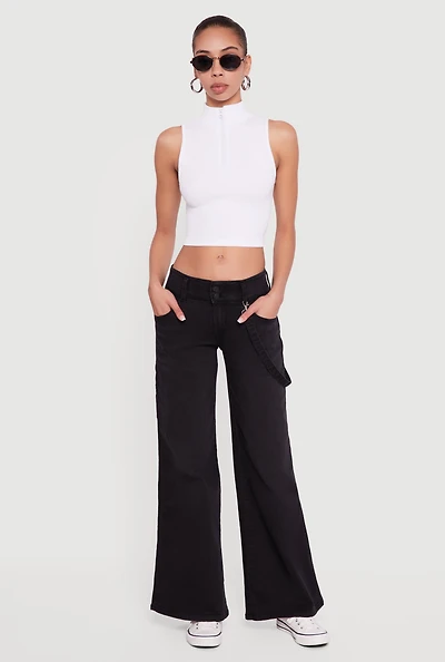 Strap Detail Flare Leg Jeans