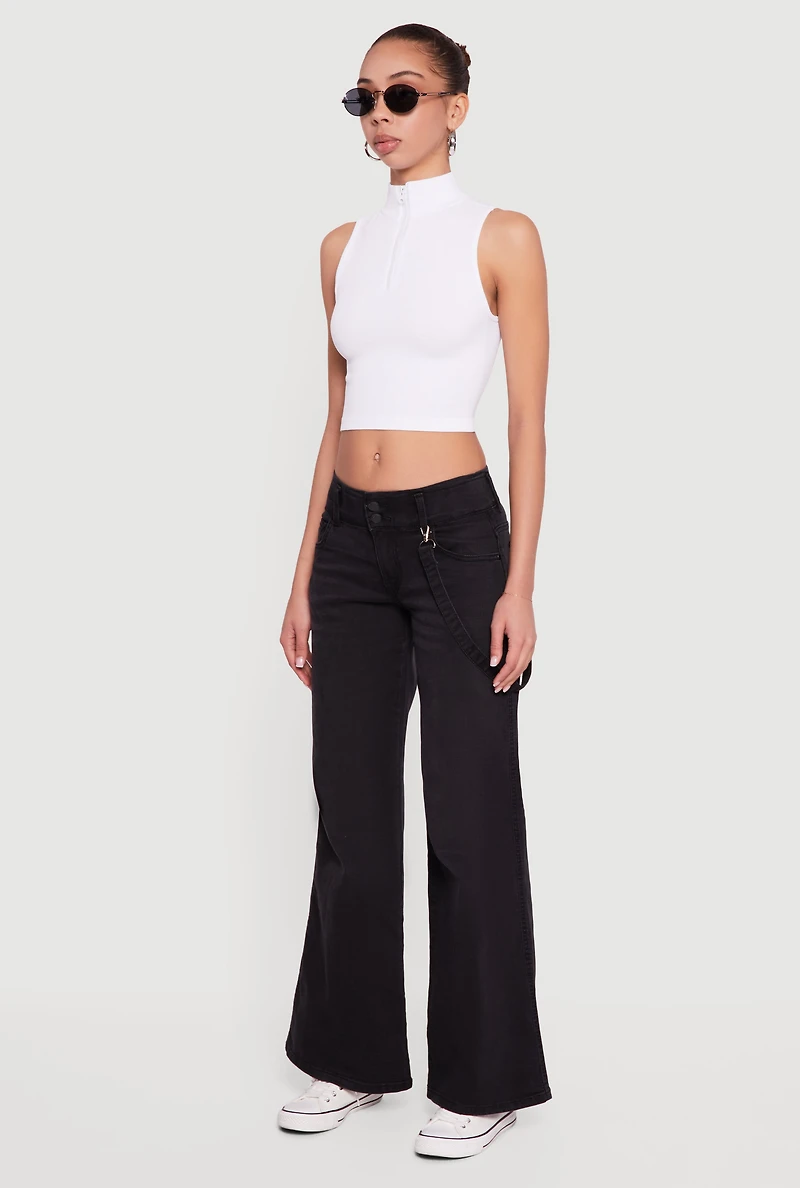 Womens Strap Detail Flare Leg Jeans,