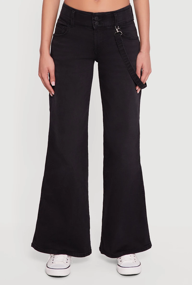 Womens Strap Detail Flare Leg Jeans,