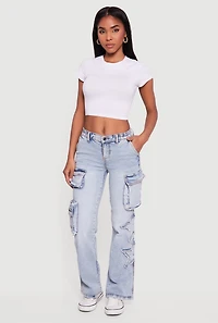 Star Applique Acid Wash Straight Leg Cargo Jeans