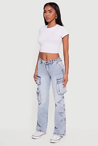 Star Applique Acid Wash Straight Leg Cargo Jeans