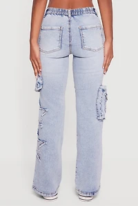 Star Applique Acid Wash Straight Leg Cargo Jeans