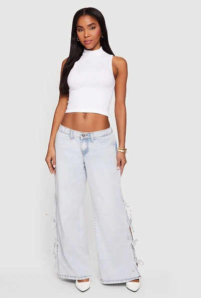 Open Side Tie Wide Leg Jeans