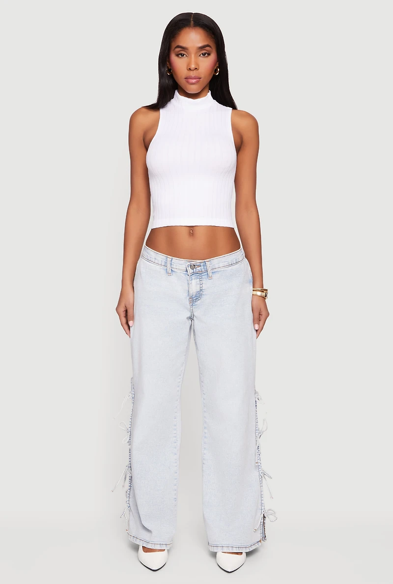 Open Side Tie Wide Leg Jeans