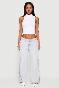 Open Side Tie Wide Leg Jeans