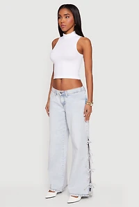 Open Side Tie Wide Leg Jeans