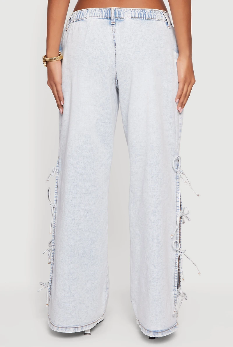 Open Side Tie Wide Leg Jeans
