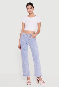 Mid Rise Straight Leg Bow Print Jeans
