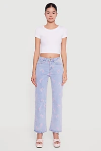 Mid Rise Straight Leg Bow Print Jeans