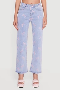 Mid Rise Straight Leg Bow Print Jeans