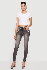 Whiskered Skull Pocket Design Skinny Jeans