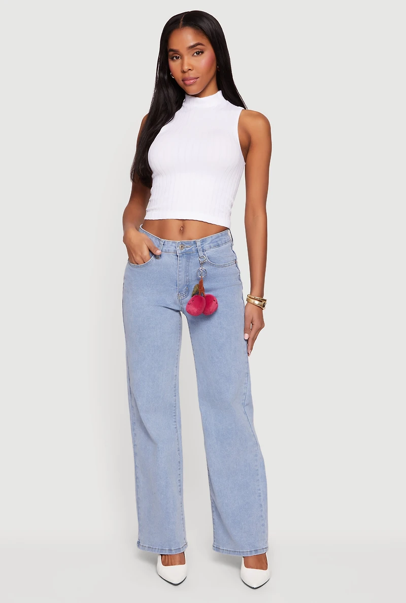 Straight Leg Jeans with Cherry Plush Keychain