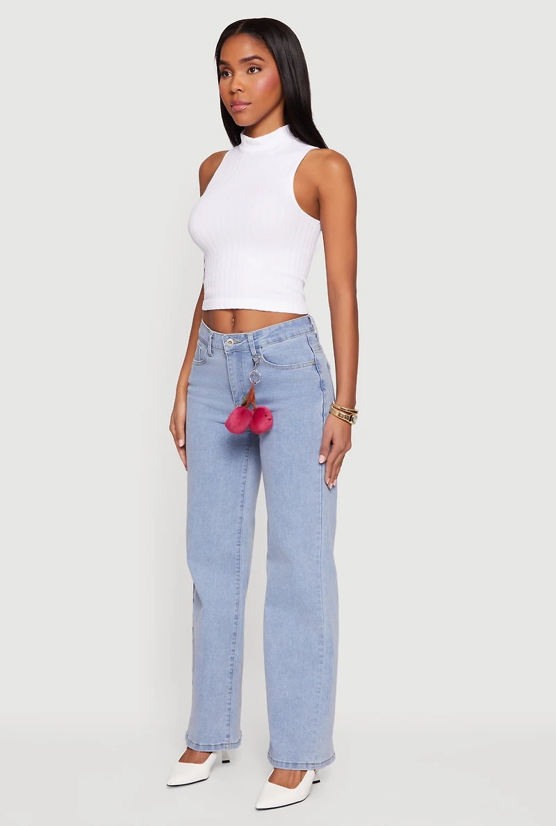 Straight Leg Jeans with Cherry Plush Keychain