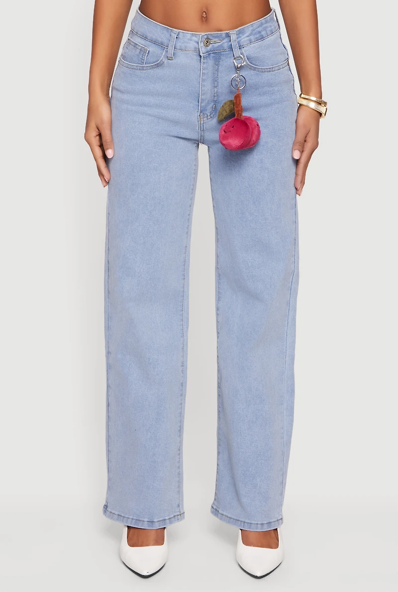Straight Leg Jeans with Cherry Plush Keychain