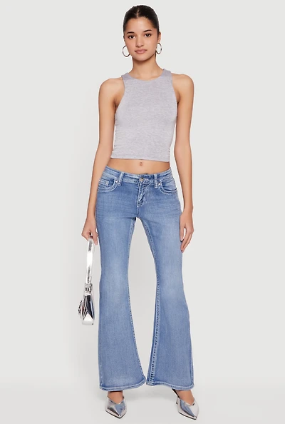 LA Pocket Graphic Flare Leg Acid Wash Jeans