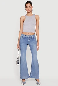 LA Pocket Graphic Flare Leg Acid Wash Jeans