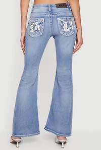 LA Pocket Graphic Flare Leg Acid Wash Jeans