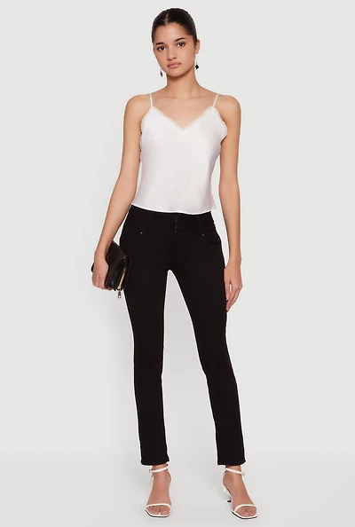 Mid Rise 4 Button Skinny Jeans