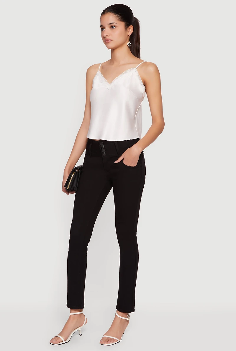 Mid Rise 4 Button Skinny Jeans
