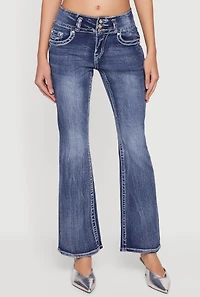 Rhinestone Cross Embroidered Flare Leg Jeans