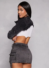 Acid Wash Frayed Hem Bolero Denim Jacket