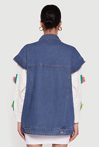 Womens Flower Detail Layered Sweater Denim Jacket, Multi,